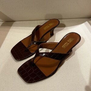 Paris Texas Dark Brown Croc-Embossed Leather Heeled Sandals